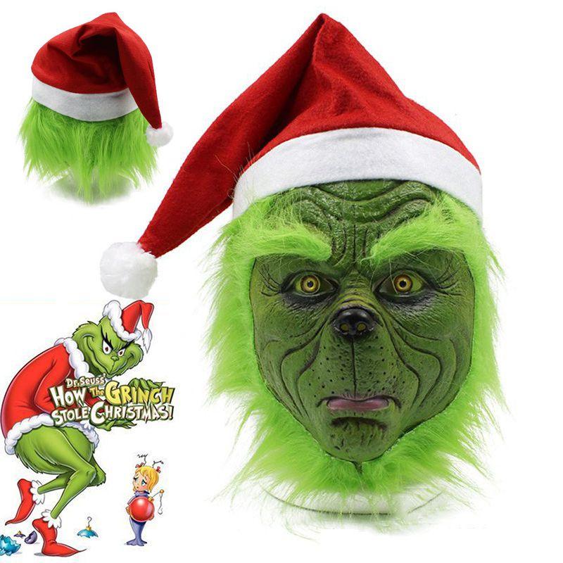 Rascal Grünes Monster Der Grinch Maske Mit Weihnachtsmütze Für Erwachsenen Cosplay Spaß