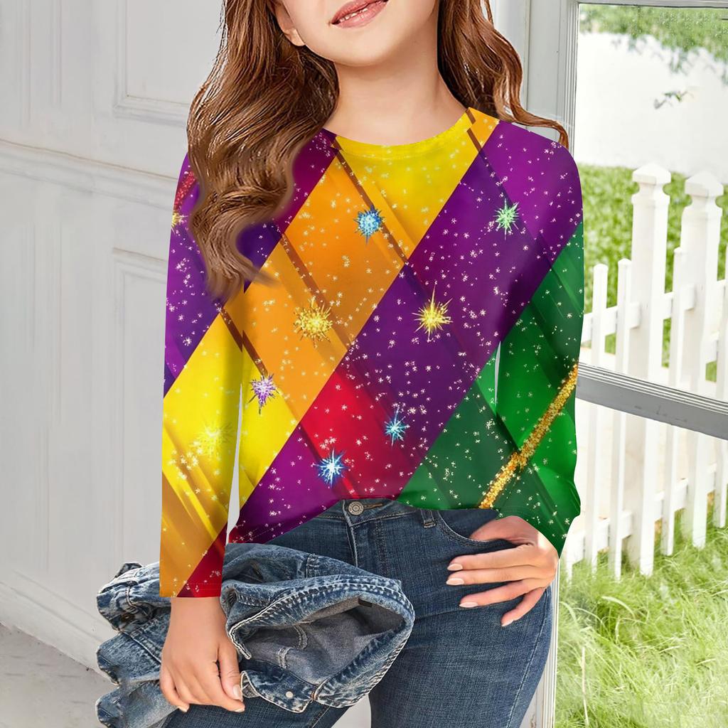 Dziewczęce koszulki z długim rękawem Dziecięce jesienne topy Okrągły dekolt Drukowane Podstawowe T-shirty