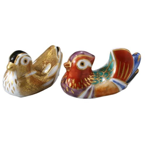 

Kyo-yaki, Kiyomizu-yaki, Yoshiyama, Pair of Chopstick Rests, Lovebirds, HHS388