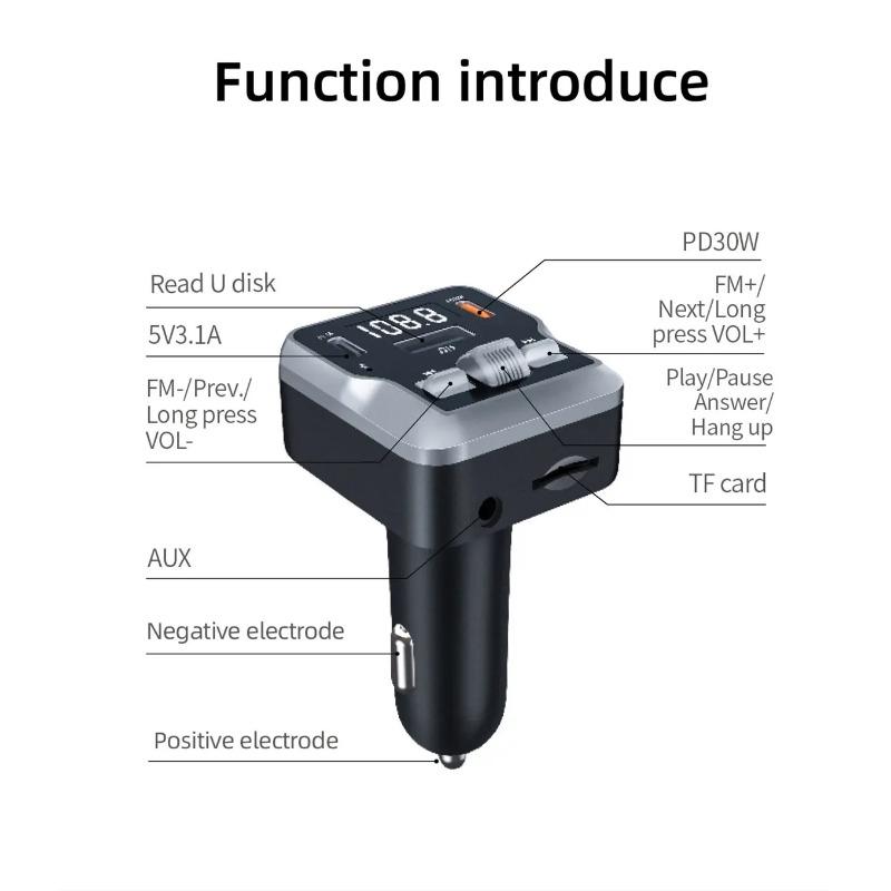 NEW Car FM Transmitter MP3 Aux Music Player Bluetooth 5.3 Handsfree With 30W PD Type-C USB Quick Charge Adapter for Car