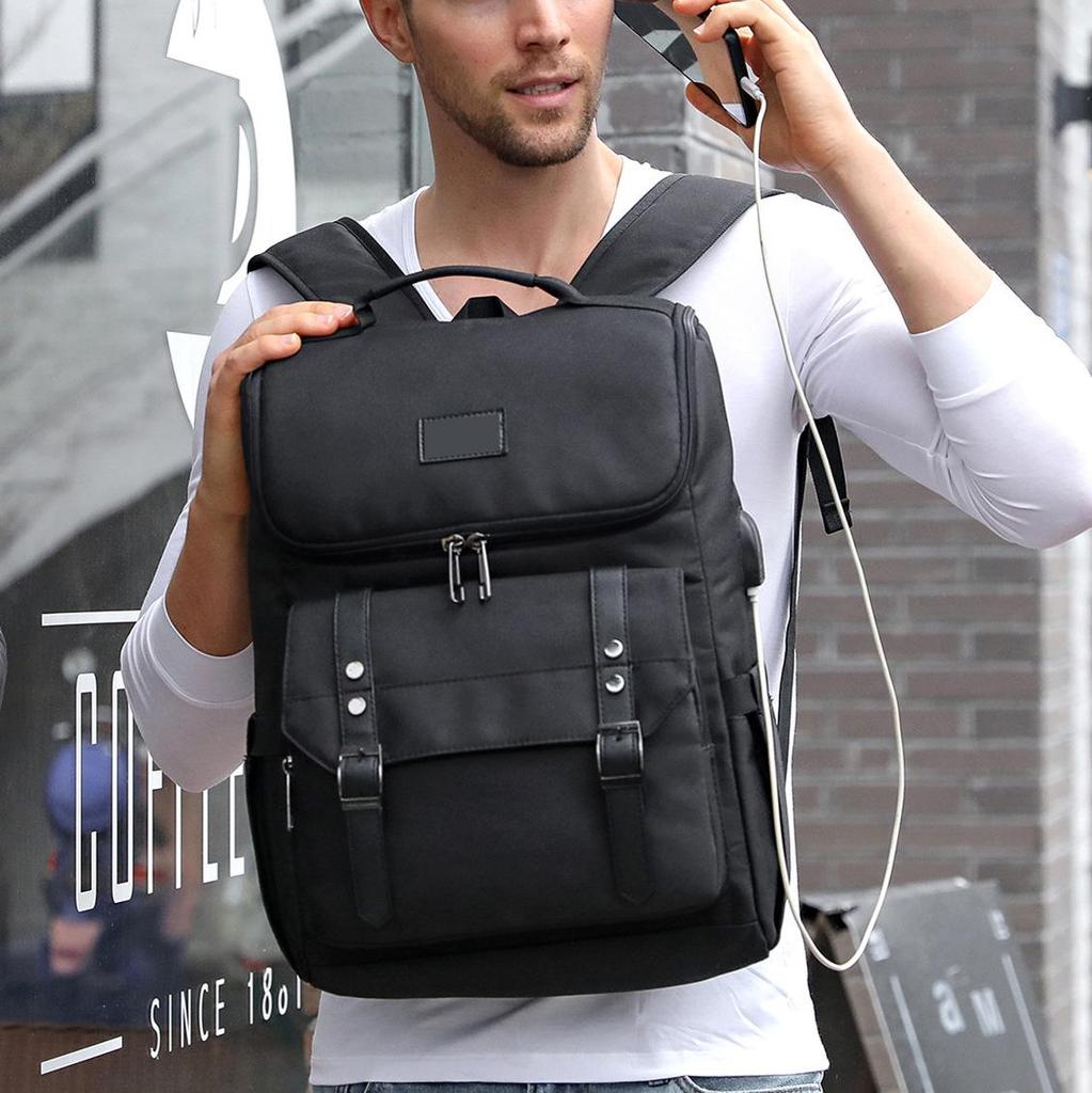 Korean Style Men's Oxford Cloth Backpack with USB - Retro Cross-Border Student and Travel Bag