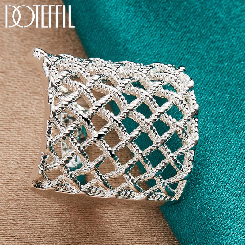 925 Sterling Silver Mesh Square Ring Fashionable Wedding Jewelry