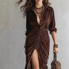 Velvet Long Dress With Ruffles And Split For Autumn Winter Art Vintage Style