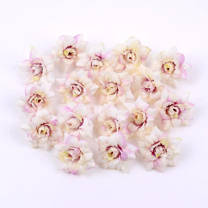 10Pcs Artificial Flower 4.5cm Silk Rose Head For Wedding Home New Year Decoration DIY Garland Scrapbook Gift Box Craft Flowers