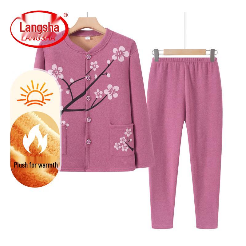 

LangSha Women s Thickened Cardigan Thermal Underwear Set 2XL