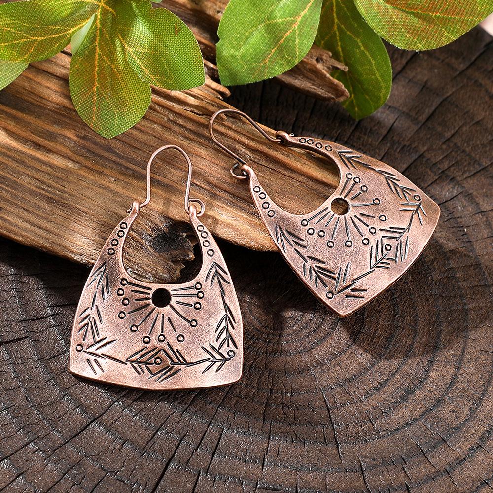 Vintage Ethnic Creative Texture Geometric Hanging Earrings for Women Boho Exquisite Hollow Carved Vacation Earrings Jewelry
