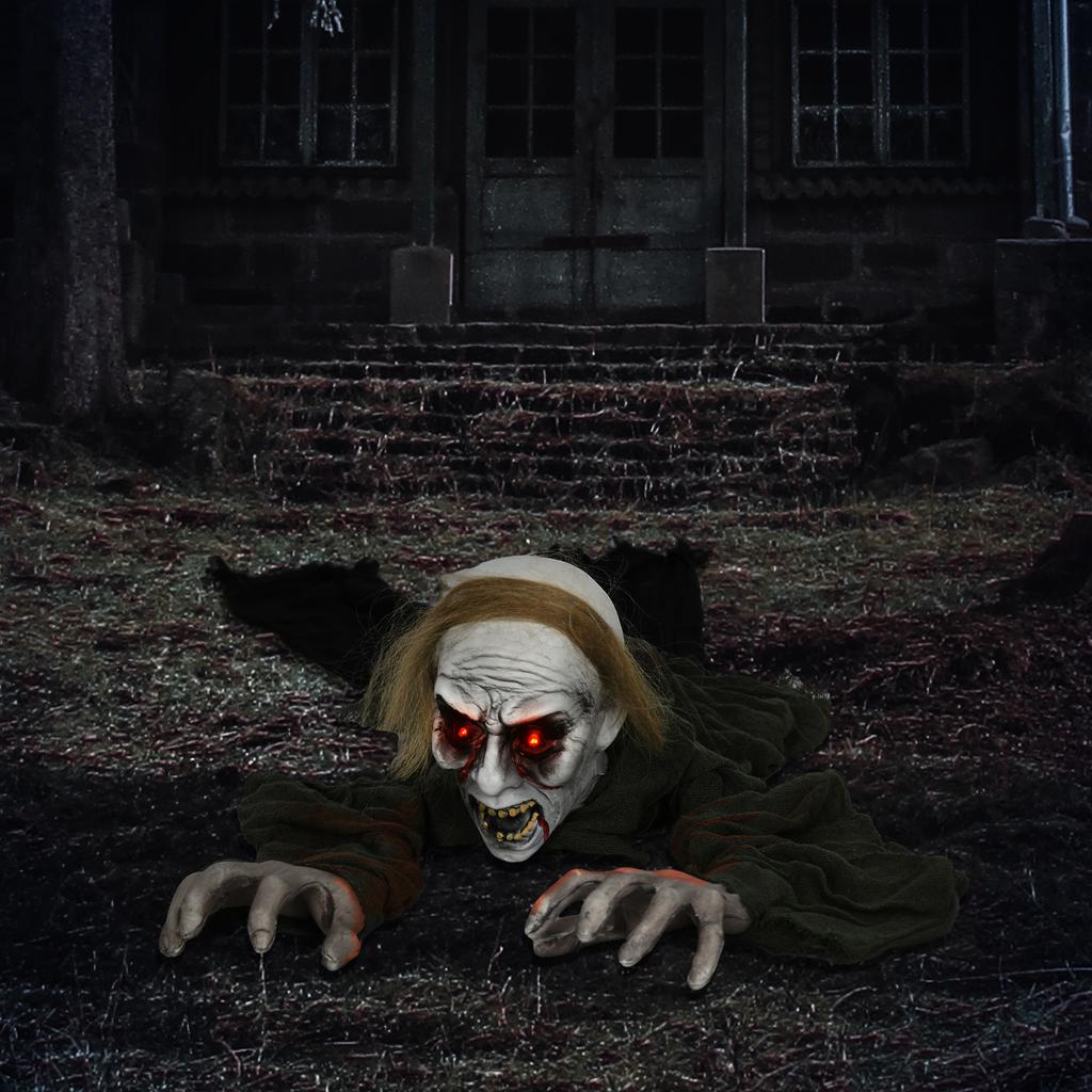 167 cm Outdoor Halloween Decoration Crawling Zombie, Animated Prop Decor with Sound Activated, Light Up Eyes