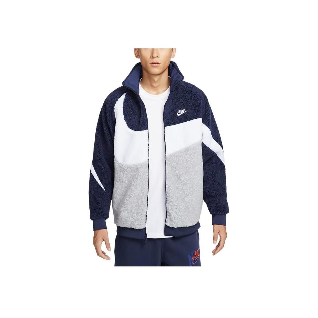 Nike Sportswear Swoosh Fashion Comfortable Soft Reversible Collar Fleece Jacket Men Jackets Deep-Navy White Team-Blue-Grey BQ6546-411