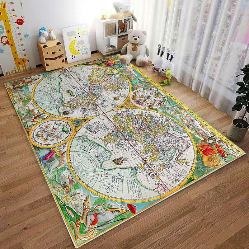 Vintage World Map Carpet suitable as a non-slip mat for the living room or bedroom sofa
