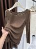Women's Sexy Lace Hollow-Out Long-Sleeve Slim-Fit Top for Autumn/Winter