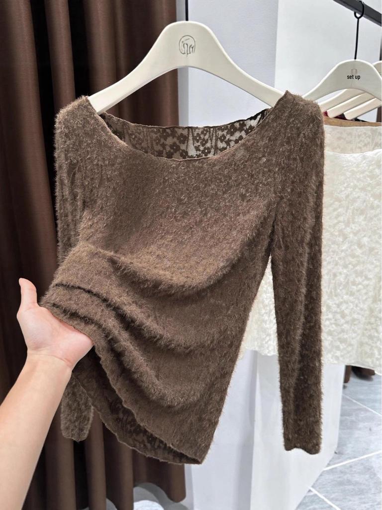 Women's Sexy Lace Hollow-Out Long-Sleeve Slim-Fit Top for Autumn/Winter
