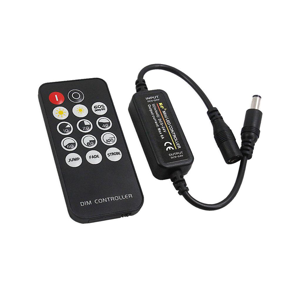 RF LED Strip Dimmer Controller 10-Level Brightness Dynamic Modes DC 5-24V Long Range Remote For SMD 5050 2835 COB Lights
