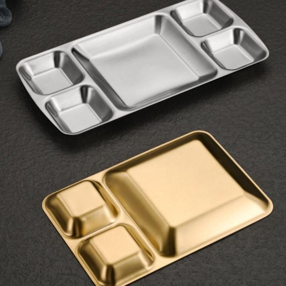 Stainless Steel Divided Dinner Tray Thickened Divided Dip Bowls Sauce Plate Snack Tray Tableware