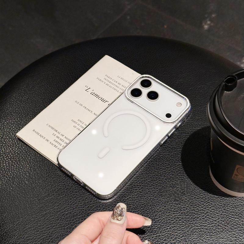 IPhone 17 Mobile Phone Case Ice permeable Magnetic Absorbing PC Anti fall Apple 16pro Transparent Original Color 15 Protection Case