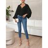 Loose Lantern Sleeve Blouse With Polka Dot Half Open Collar