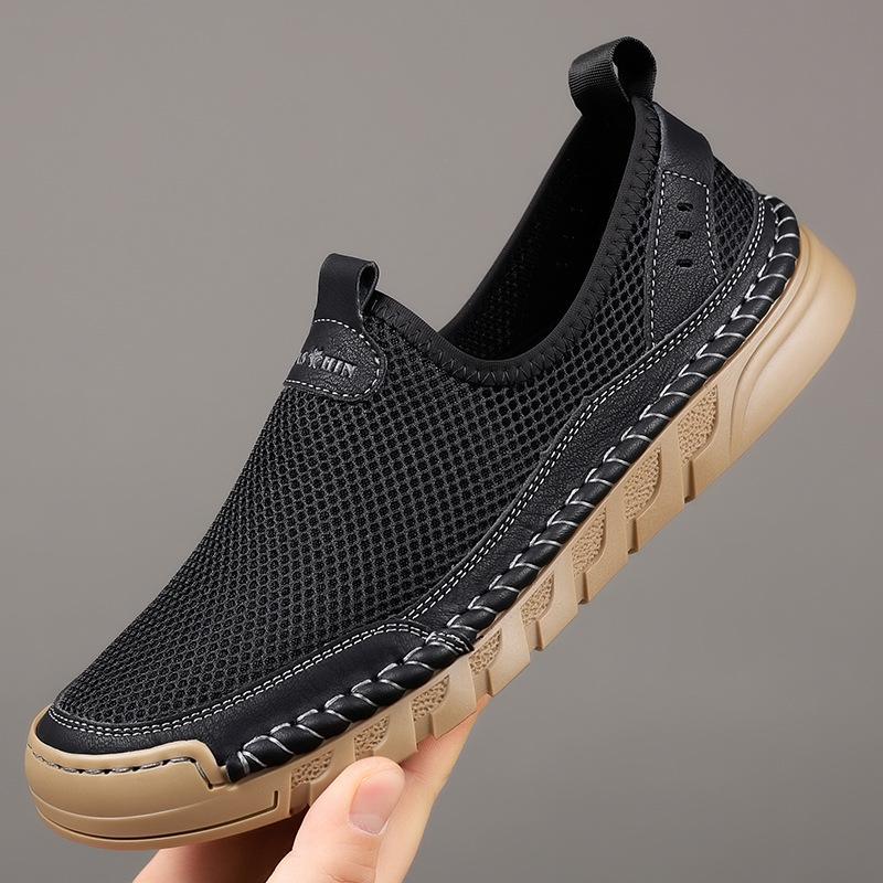 New Men's Doudou Shoes Hollow Mesh Casual Shoes Breathable Hand-stitched Driving Shoes Men's Daily Versatile Single Shoes