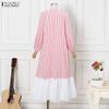 ZANZEA Women Stripe Print Loose Casual Long Sleeve Splice Long Dress