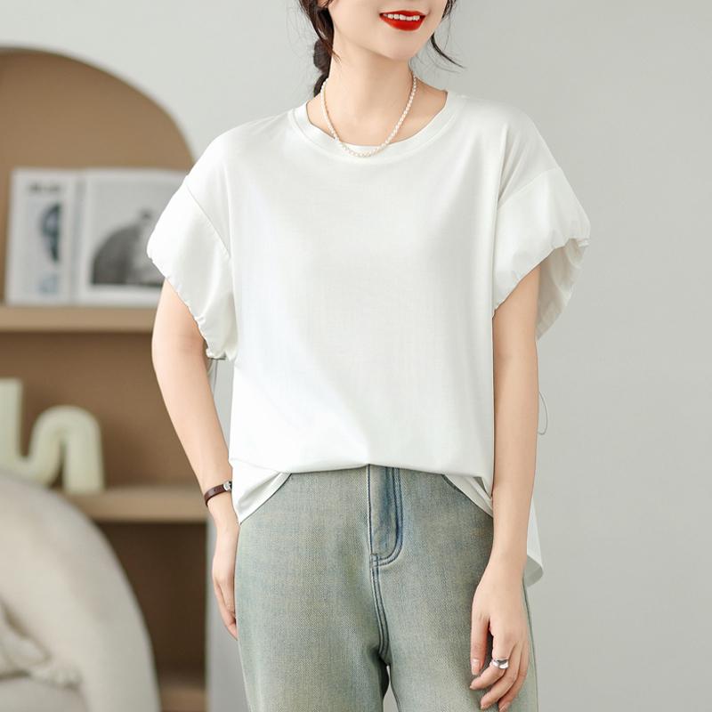 

Dimanaf Летняя футболка больших размеров 2025 винтажная женская с коротким рукавом однотонная короткая свободная элегантная топы футболки One Size белый