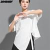 DIMANAF 2022 Plus Size Women Irregular Bat T-Shirt Casual Solid Tops Cotton Loose O-Neck Summer Short Sleeve Tees