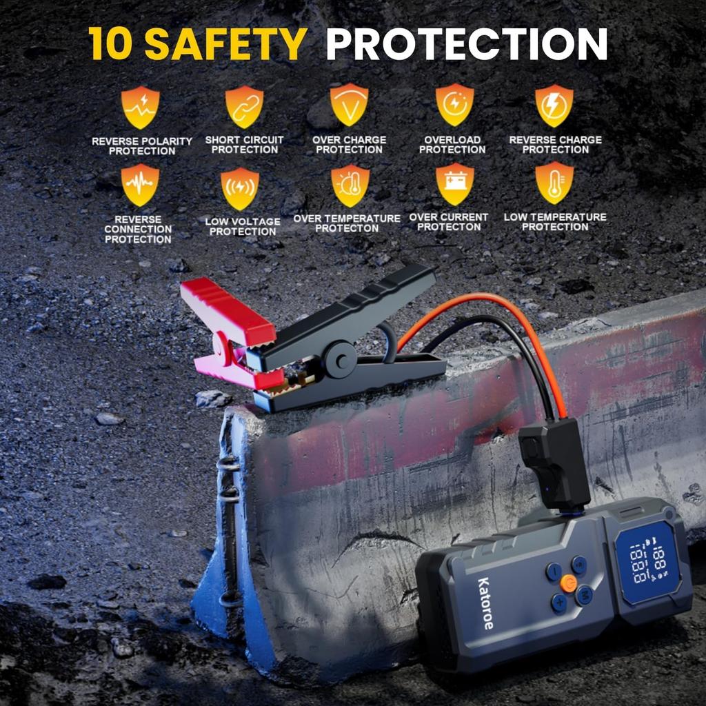 5000A Jump Starter with Air Compressor, 150PSI Tire Inflator, LED Light, Portable 12V Car Battery Jumper with Cables