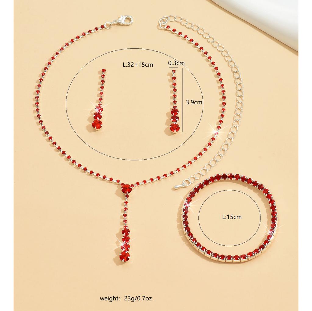 Modisches, schlichtes Schmuckset mit Halskette, Ohrringen und Armband, einreihiger Hochzeitsschmuck.