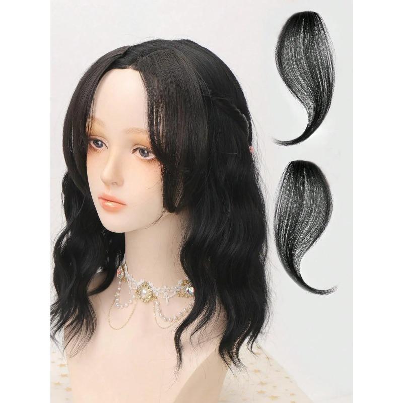 2 Stück/Set Synthetischer Mittelteil Pony Haarverlängerungen Einfacher Clip-In Stirnverlauf Pony Natürlicher Nahtloser Seitlicher Fransen Haarteil