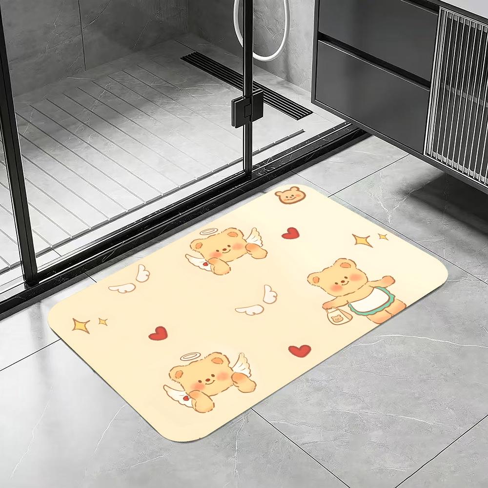 Cartoon-B-butterbear Floor Mat Diatomite Bath Mat, Quick Dry Absorbent Non-Slip Door Mat