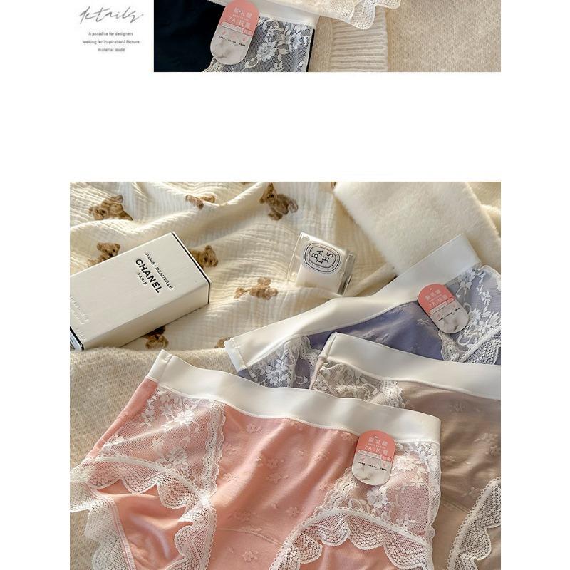 Women S Mid Waist Lace Modal Underwear 7a Antibacterial Plus Size Panties