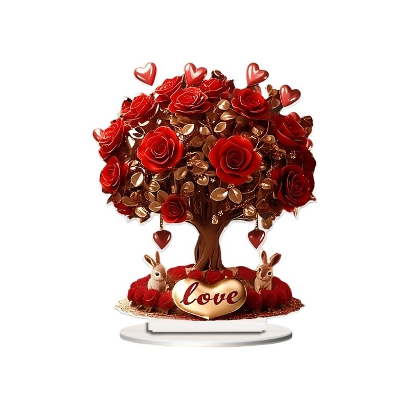 Valentines Day Acrylic Rose Flower Tree 2D Flat Ornament Romantics Home Tabletop Decors For Wedding Living Room Bedroom