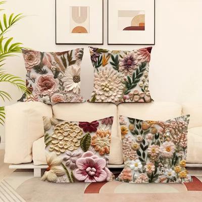 3D Floral Embroidery Pattern Home Decorative Pillowcase Living Room Sofa Polyester Cushion Cover with Zipper