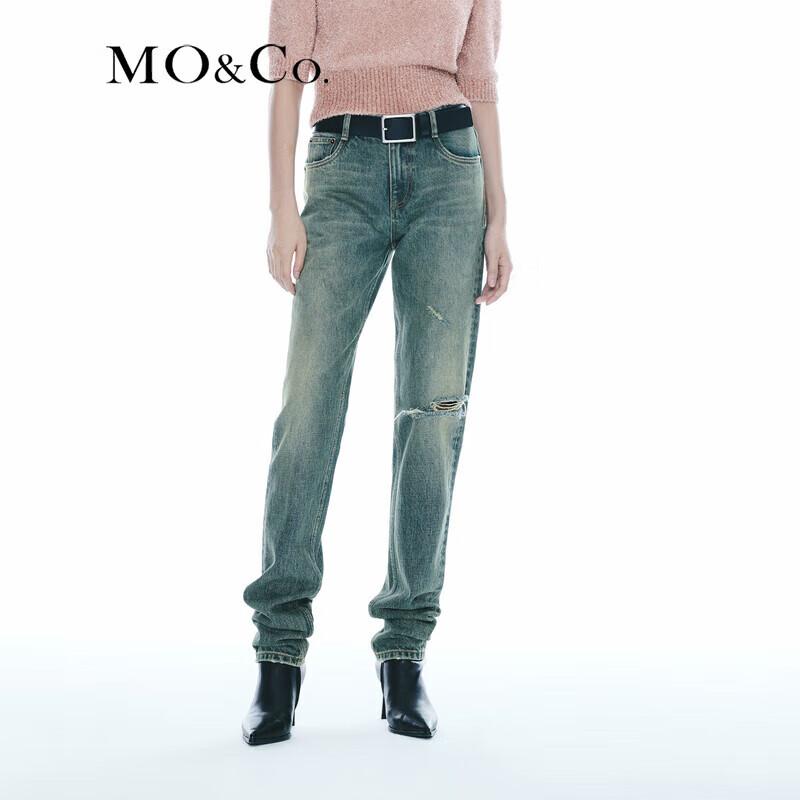 MO&Co. NOIR High-Waist Distressed Denim Jeans