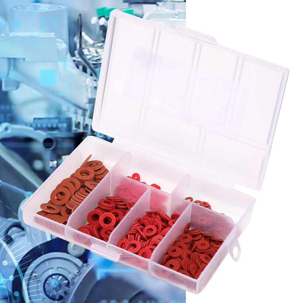 500Pcs Carbon Steel Plated White Zinc Red Insulation Flat Washer Set