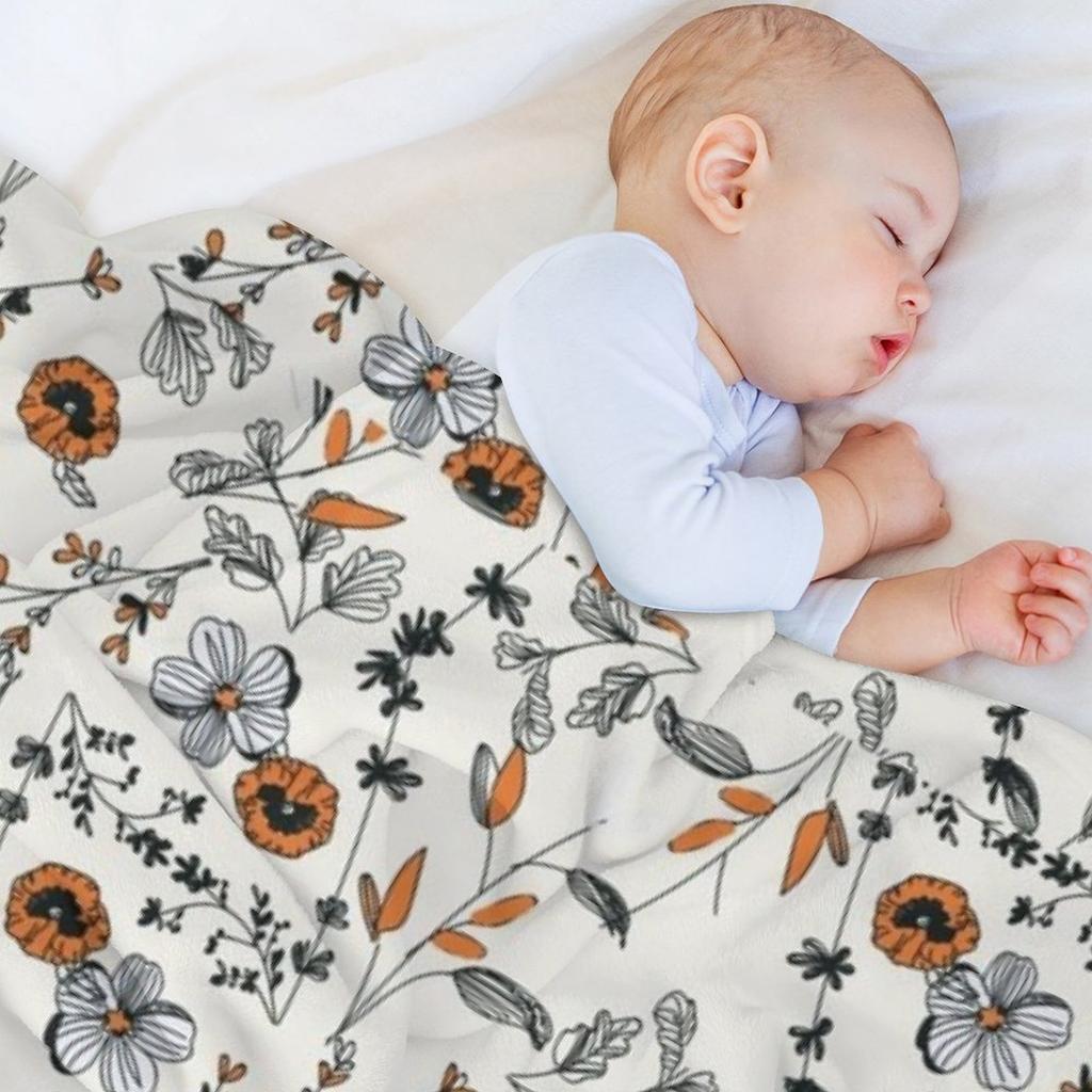 Orange Flower Pattern Throw Blanket Comforter Sofa Soft Plaid Softest Blankets