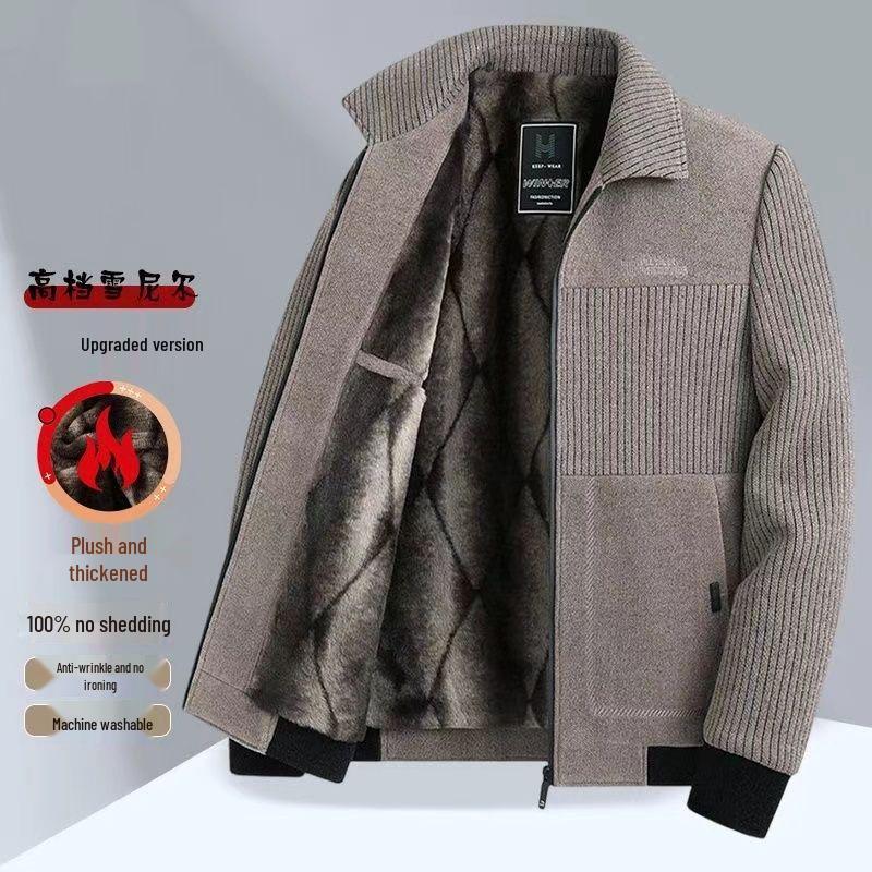 Men's Corduroy Woolen Coat - Velvet-Lined Winter Jacket for Middle-aged and Elderly Dads