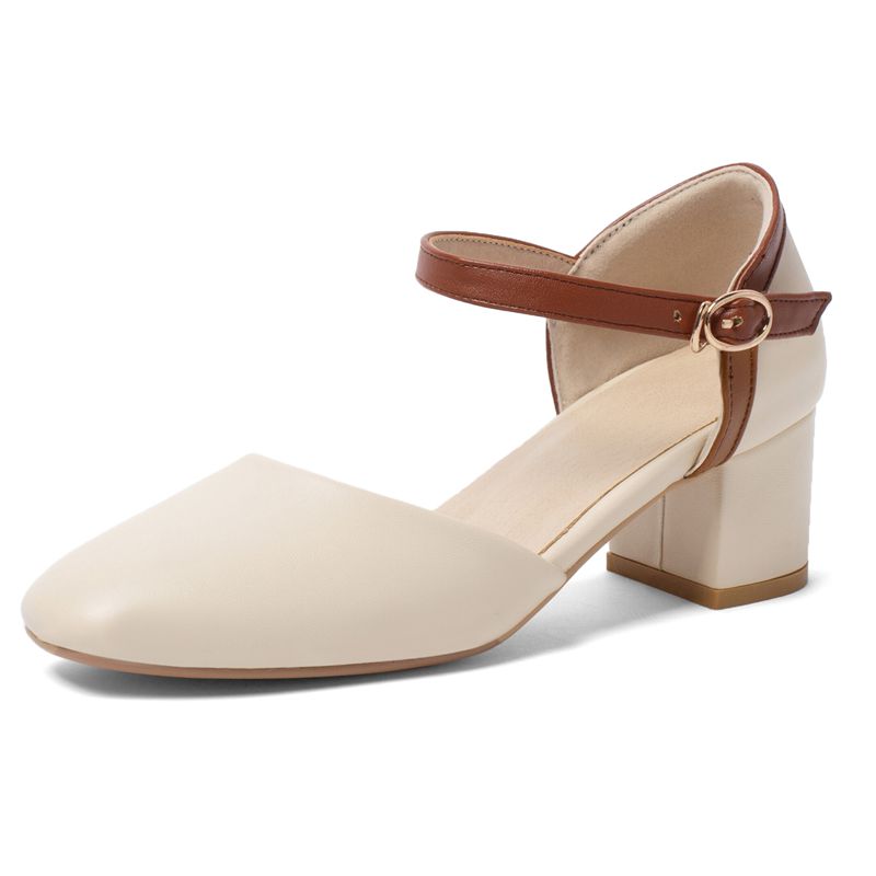 Brand Female Sandals Square Toe Block Heels 5.5cm Buckle Strap Mixed Color Big Size 46 47 48 Office Lady Summer Shoes