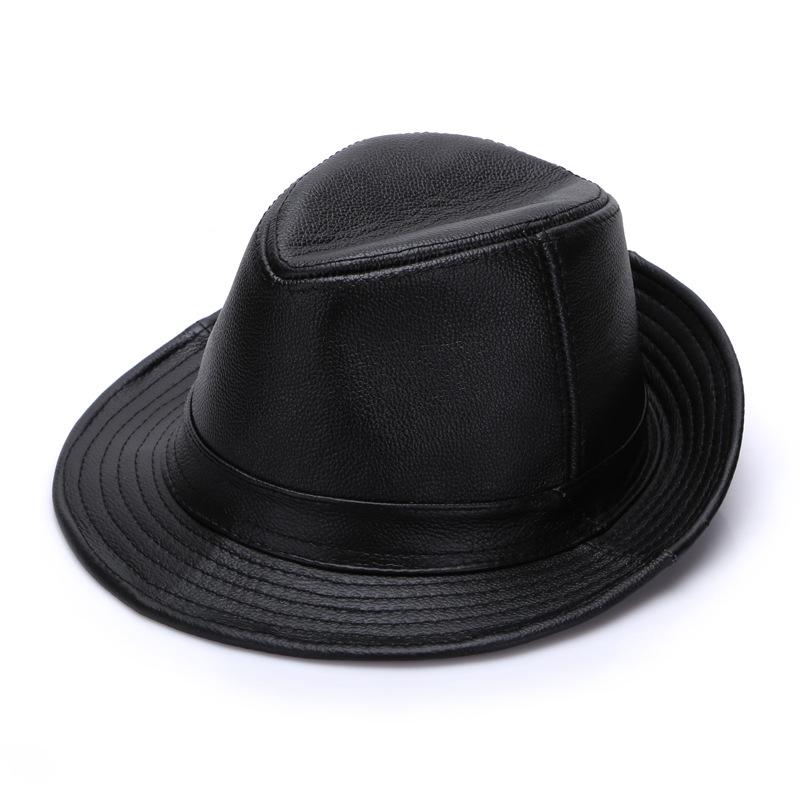Herren Fedora Hut aus echtem Rindsleder, Herbst/Winter, Britischer Gentleman-Stil für mittlere und ältere Jahre