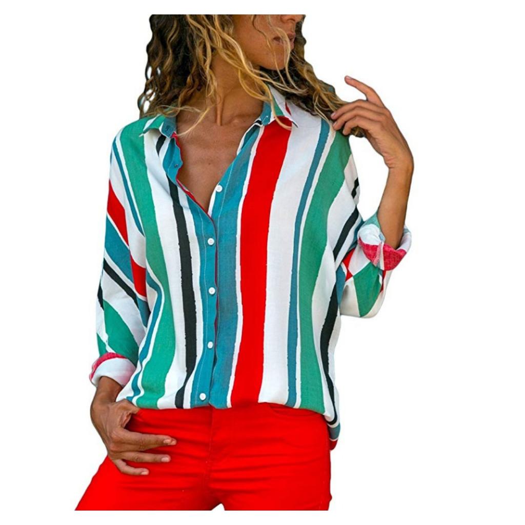 Women's Fashion V-neck Long Sleeve Printed Shirt Casual Elegant Blouse Top