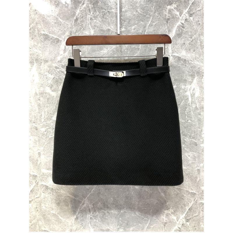 

Women s Classy Temperament High Waist Wool Skirt European Goods Fall/Winter Slim Slim Looking Short Skirt 52d27 Black(With belt) XL