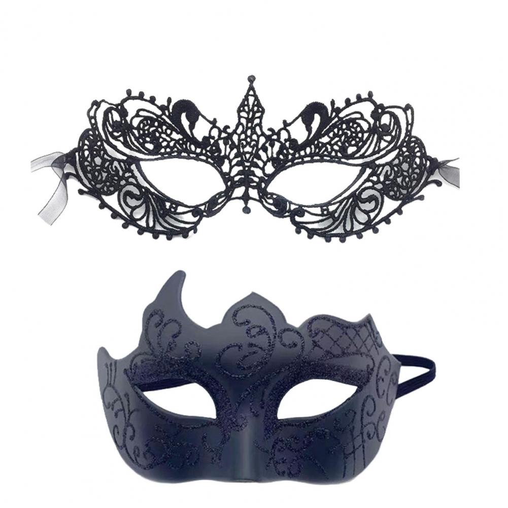2 Pcs Couple Masquerade Masque Set For Men And Women Lace Venetian Party Masque Party Prom Ball Costume Accessory