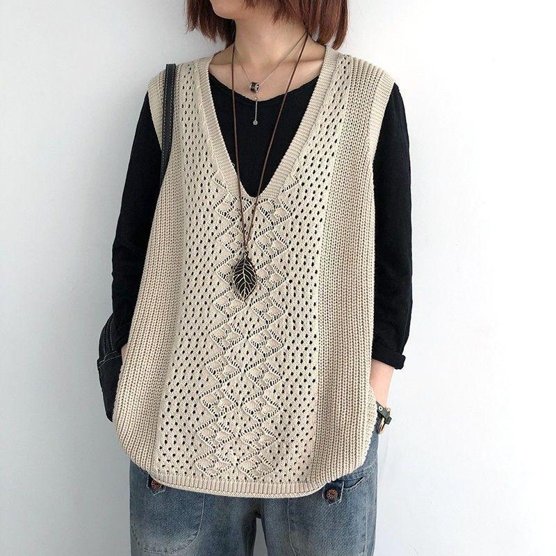 Gilet a V Retro in Maglia da Donna Gilet in Maglia Largo Casual da Studente Gilet Senza Maniche alla Moda