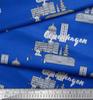 Soimoi Blue Japan Crepe Satin Fabric Sketch Monuments Architectural Printed Craft Fabric by the metre 42 Inch