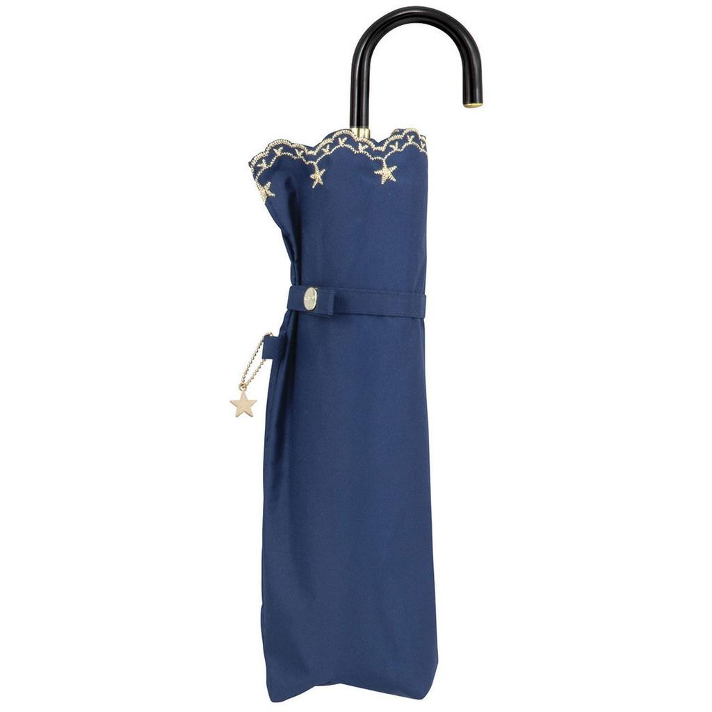 Folding Parasol with Star Pattern Scallop Full UV Suitable for Sun and Model [2022] Wpc. Women's Pattern, Navy, 50cm, Blackout, 100% Protection, Rain,