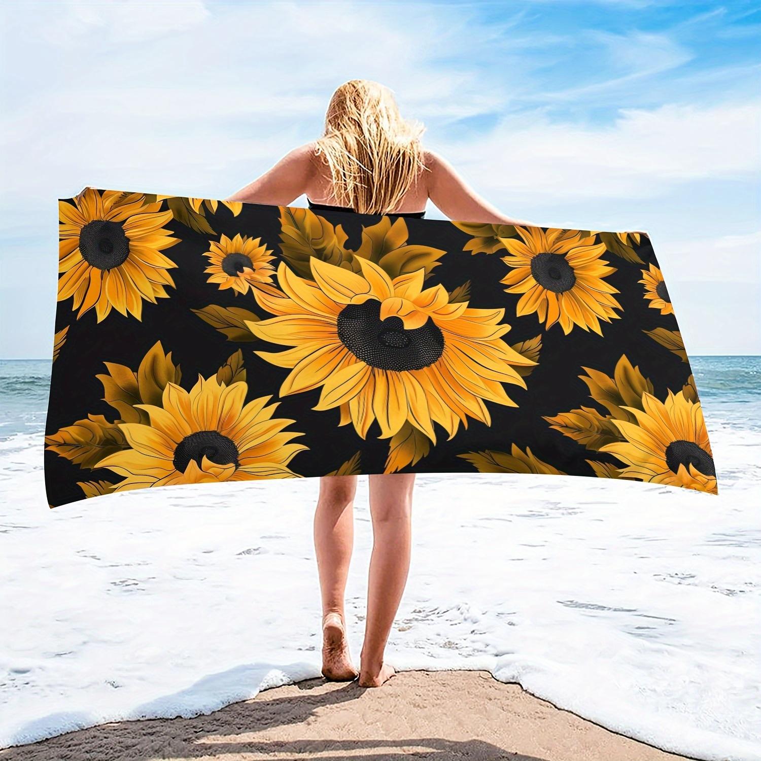 Large Sunflower Pattern Beach Towel, Summer Microfiber Beach Towel Bath Towel Quick-Dry Soft W40*H60(CM)