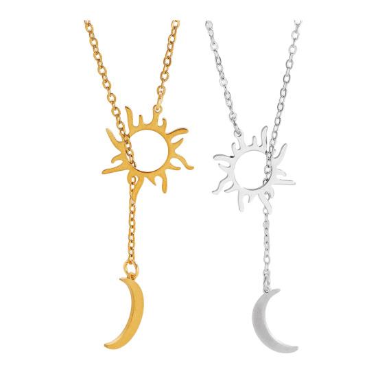 Sun And Moon Necklace for Women Plated Y Necklace Stainless Steel Hypoallergenic