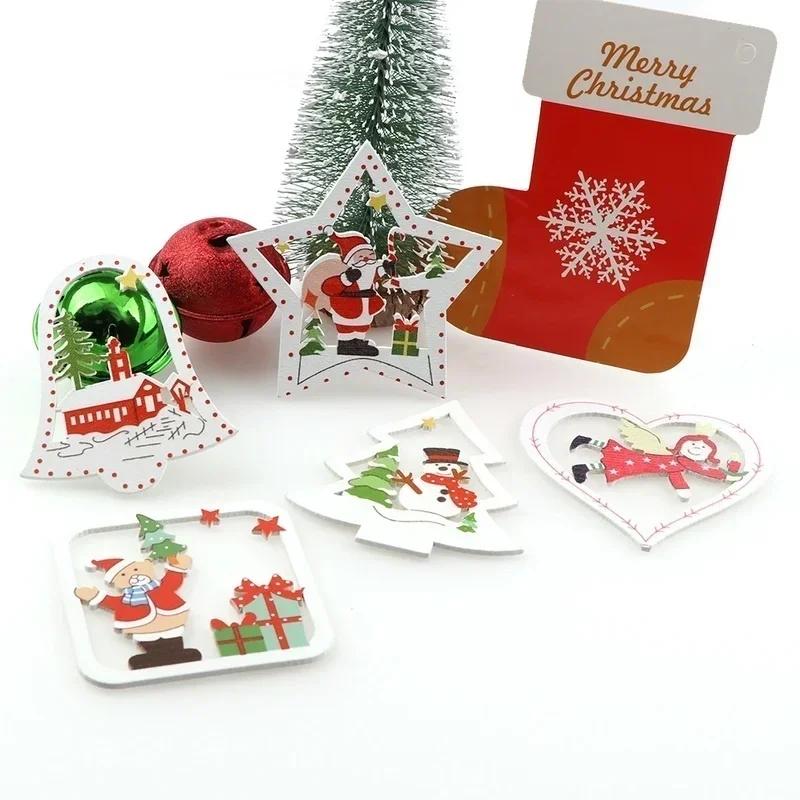 1 Set Christmas Tree Hanging Ornaments Wooden DIY Pendant Bells Santa Claus New Year Decor Christmas Home Party Decor Supplies