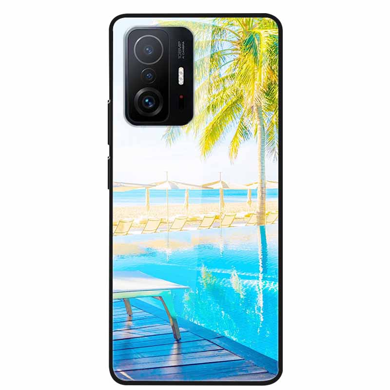 Case For Xiaomi 11T Pro Glass Hard Tempered Glass PC Phone Cover For Xiaomi Mi 11T 11 T Pro Shockproof Landscape Cute Capa Coque