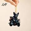 Acrylic Flat Pendant Puppy Riding Motorcycle Car Pendant 2D Rearview Winter Holiday Decor Mirror Hanging Charm Christmas Decoration Auto