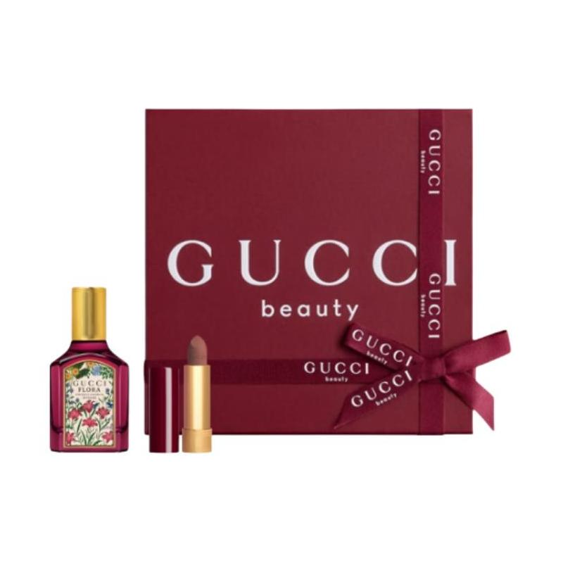 Набор парфюмерии Gucci Qimeng Fuzhi Помада в золотом тюбике Цвет Бархатный туман Набор из двух предметов: Парфюм Qimeng Gardenia 30 мл + Помада Золотой Бархат #128 3,5 г золотой