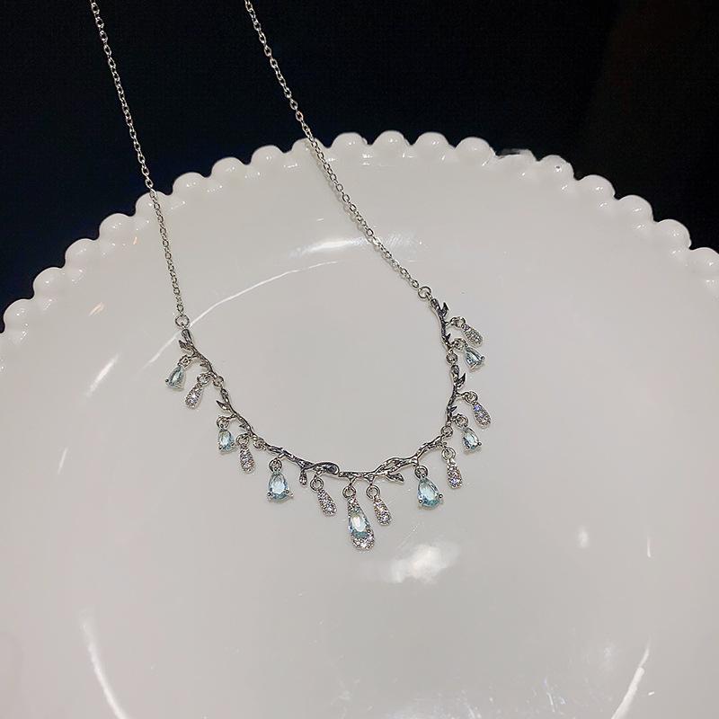 BLINGBAY Women's Pendant Necklace Delicate Diamonds Water Drop Twig Necklace Elegant Temperament High Design Sense Necklace Girls Jewelry Gift