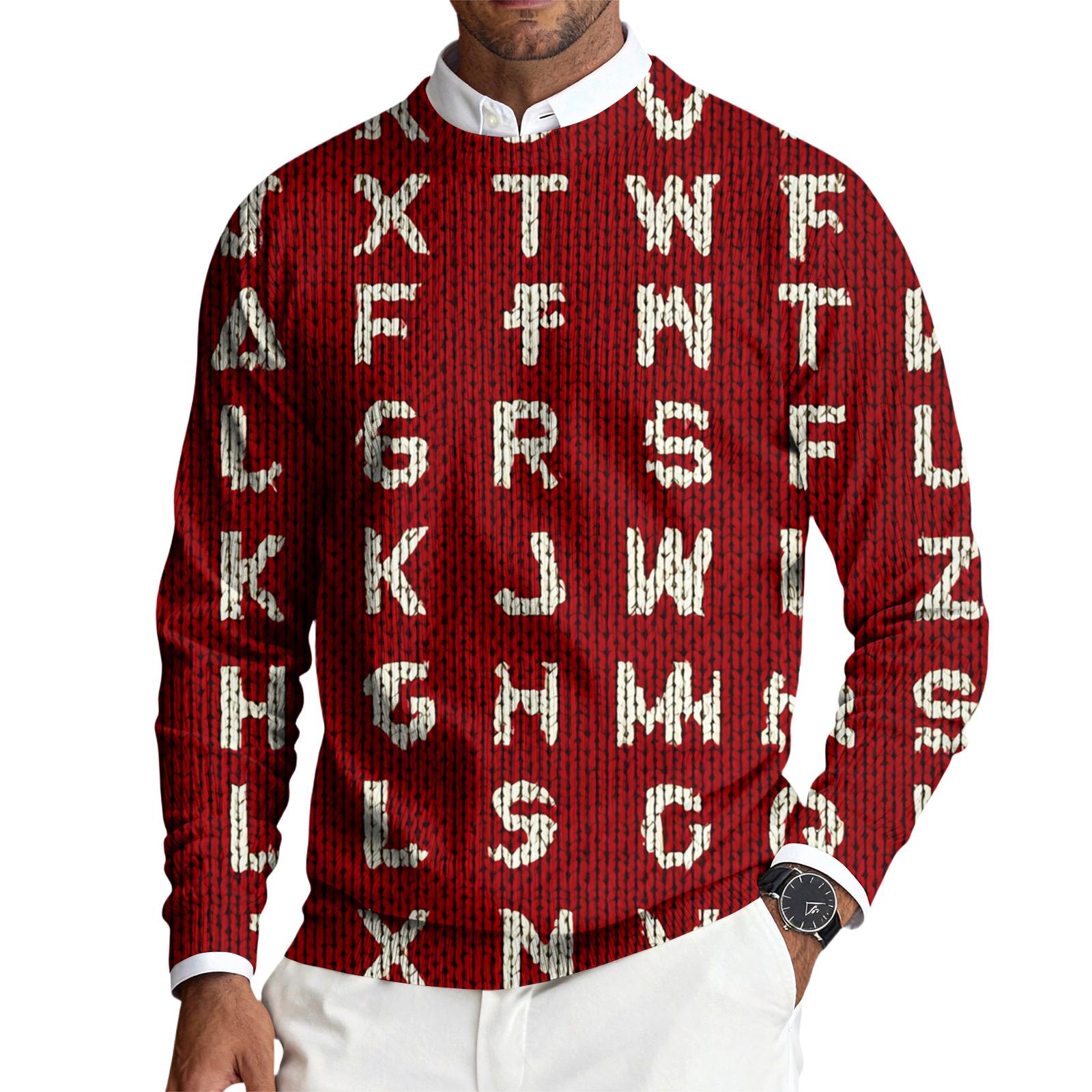 Men s Round Neck Long Sleeve Ribbed Knit Pullover L
